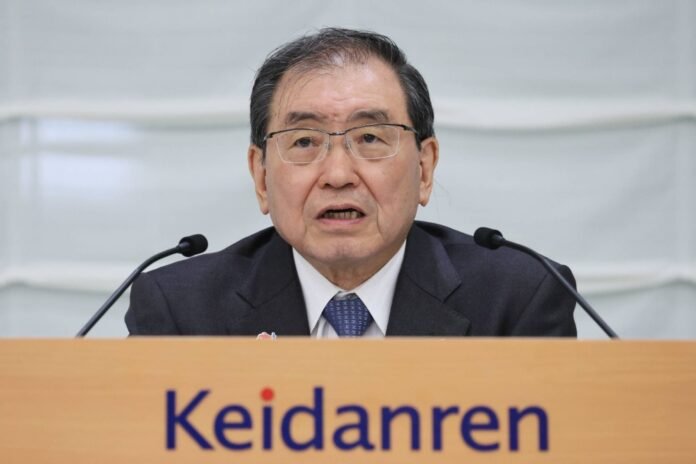 Keidanren Chairman Masakazu Tokura speaks during an interview in Tokyo on May 23. 