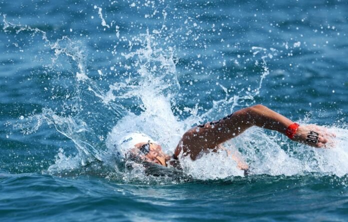 Michael Brinegar in action at the World Aquatics Championships in Doha on Feb. 8 