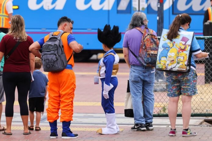 People wear Dragon Ball Z costumes, as they attend Comic-Con International in San Diego, California, in July 2023. 
