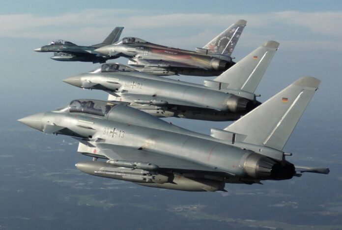 German and Japanese fighter jets take part in an exercise over Japan in September 2022. 