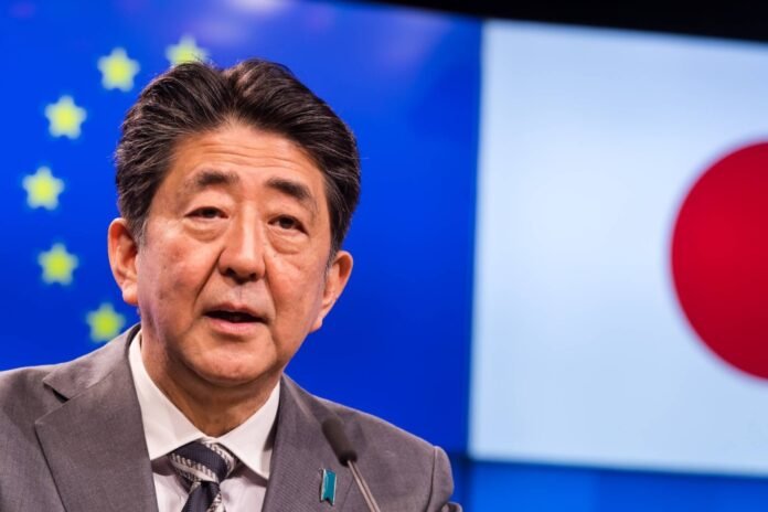 Then-Prime Minister Shinzo Abe at an EU-Japan trade summit in Brussels in 2019. Abe was an early believer in the need for Japan to strengthen relations with Europe based on shared values and interests. 
