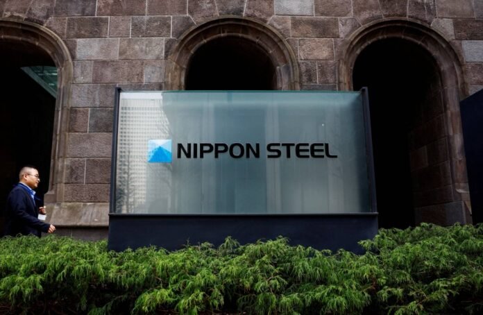 FILE PHOTO: Nippon Steel logo is displayed at the company's headquarters in Tokyo, Japan April 1, 2024.  REUTERS/Issei Kato/File Photo 