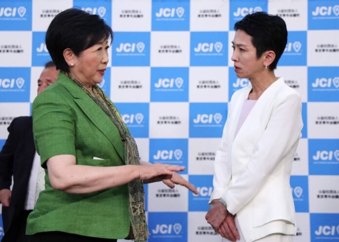 Both Tokyo Gov. Yuriko Koike (left) and Renho have been the targeted for threats in recent days. 