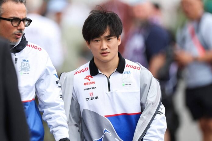 RB's Yuki Tsunoda arrives at the circuit Saturday ahead of qualifying for the Canadian Grand Prix in Montreal. 