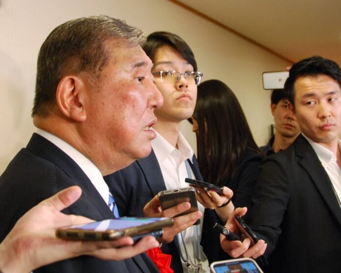 Shigeru Ishiba, former Secretary-General of the ruling Liberal Democratic Party, speaks to reporters in Sapporo last week. 
